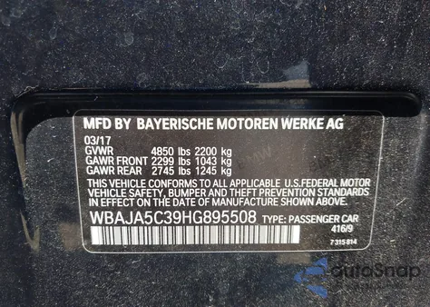 2017 BMW 530I z USA, uszkodzony, nr VIN WBAJA5C39HG895508